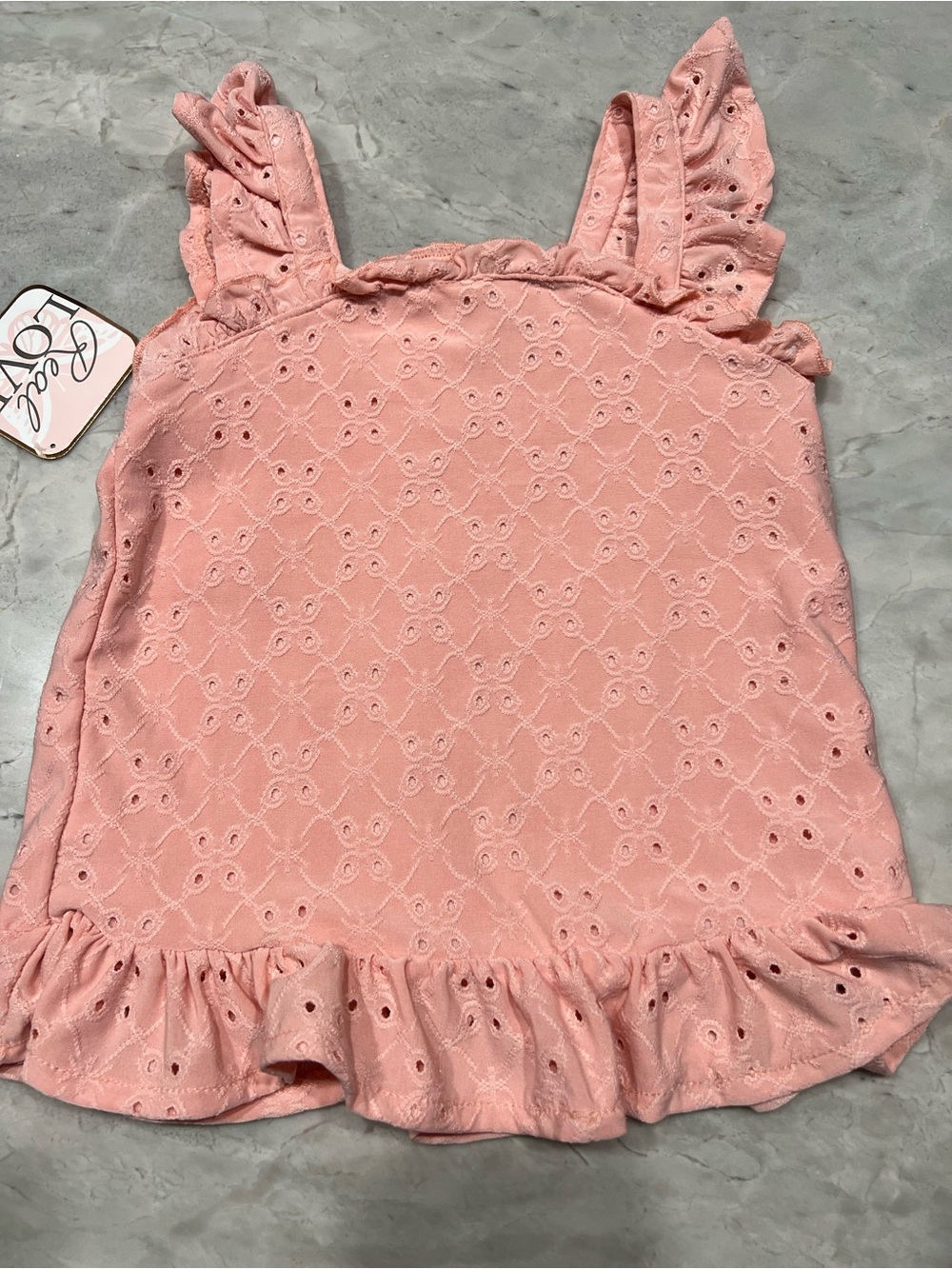 Girls' Pink Eyelet Ruffle Button-Front Tank Top - Picture 2 of 4